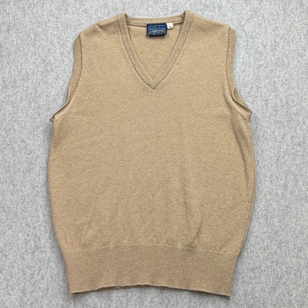 Vintage Lands End Sweater Vest Mens M Tan Lambswool Preppy Academic Grandpacore